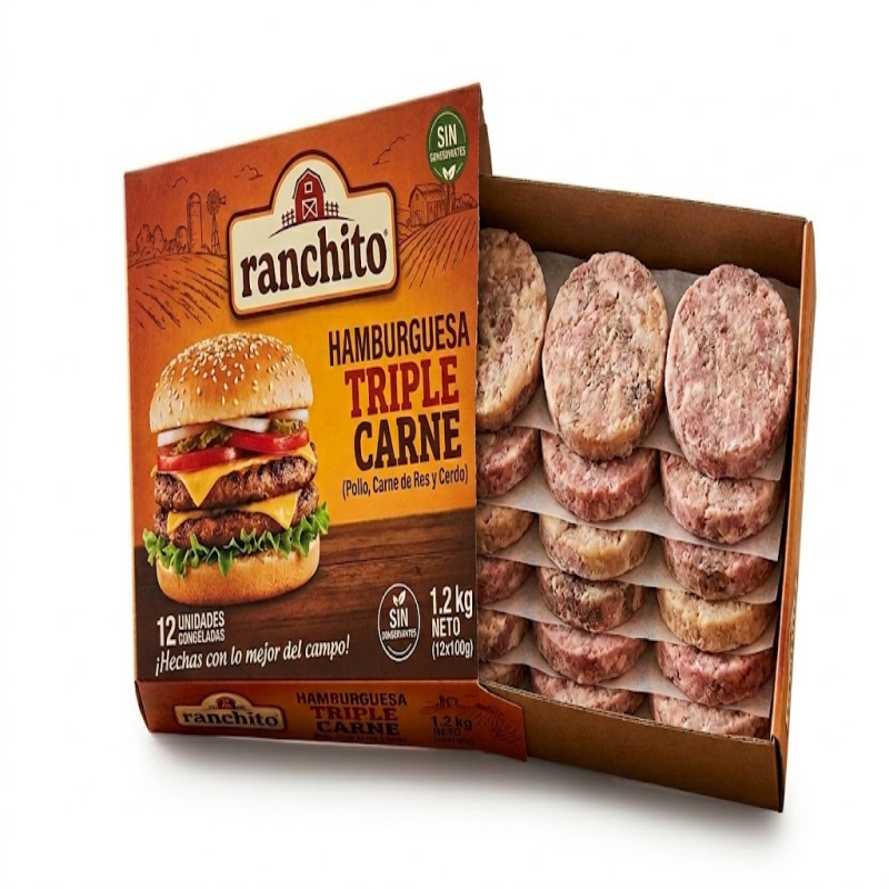 Hamburguesa Triple Carne (Pollo, Carne y Cerdo) x 12 Und